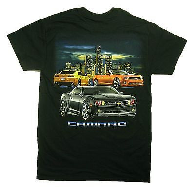 Chevy 3 Camaros Detroit City Adult 100% Cotton Black Graphic Print T-Shirt