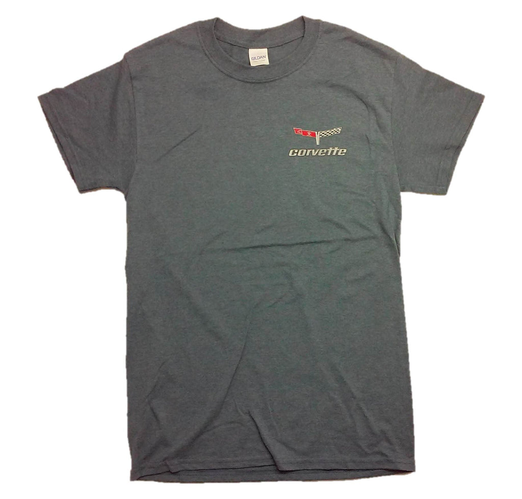 2 C3 Corvettes with Garage Graphic Print Short Sleeve T-Shirt by Joe Blow T's