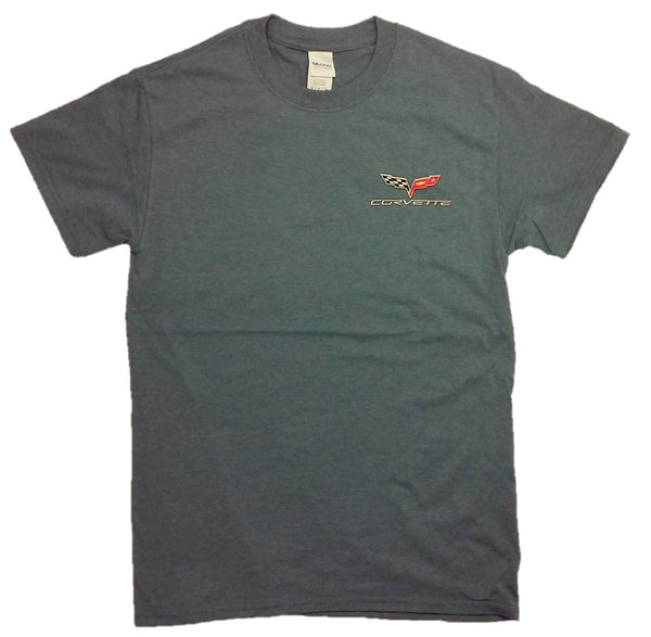 Red, White, and Blue Chevy C6 Corvettes with Flag T-Shirt by Joe Blow T's