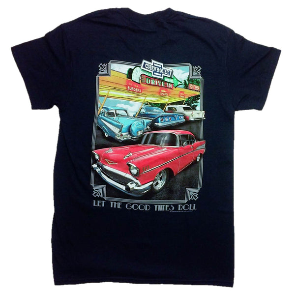 55 to 61 Chevy "Chevrolet Drive-In" T-Shirt 100% Cotton Preshrunk - Blue
