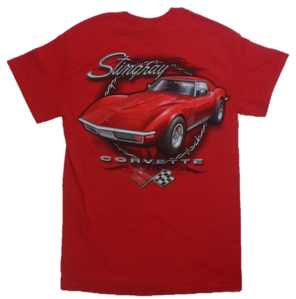 Gildan Men's Corvette C3 Stingray with Barbed Wire T-Shirt, Small, Red