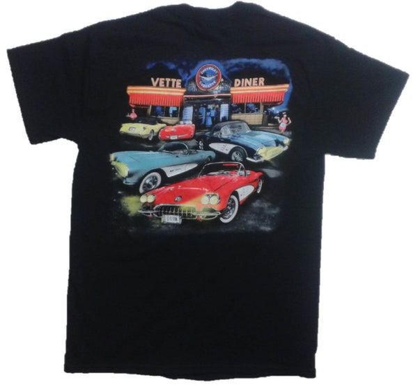 Chevrolet Corvette Retro Vette Diner Graphic Print Short Sleeve T-Shirt