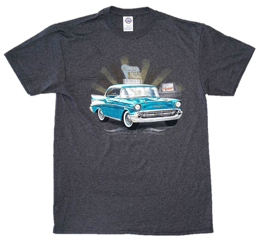 Chevy Bel Air Burst Drive-in Theater Chevrolet Heather Graphic Print T-Shirt