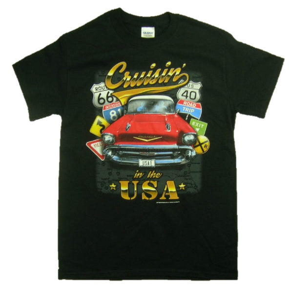 57 Chevy "Cruisin' in the USA" 100% Cotton Graphic Print Short Sleeve T-Shirt