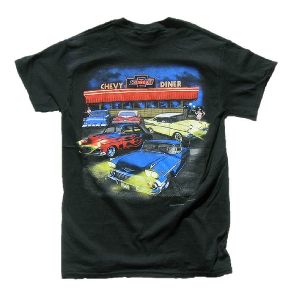 Chevrolet Chevy Retro Diner 100% Cotton Black Graphic Print Short Sleeve T-Shirt