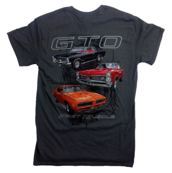Pontiac "First Muscle" 3 GTOs 100% Cotton Charcoal Graphic Print T-Shirt