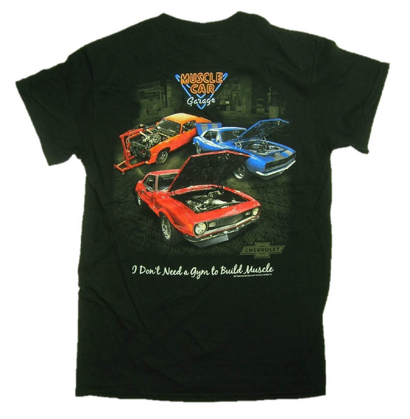 Chevy "I Don't Need a Gym to Build Muscle" Car Garage Graphic Print T-Shirt