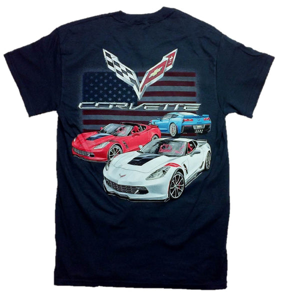 Joe Blow T's C7 Grand Sport Corvettes With Flag Men's Adult T-Shirt