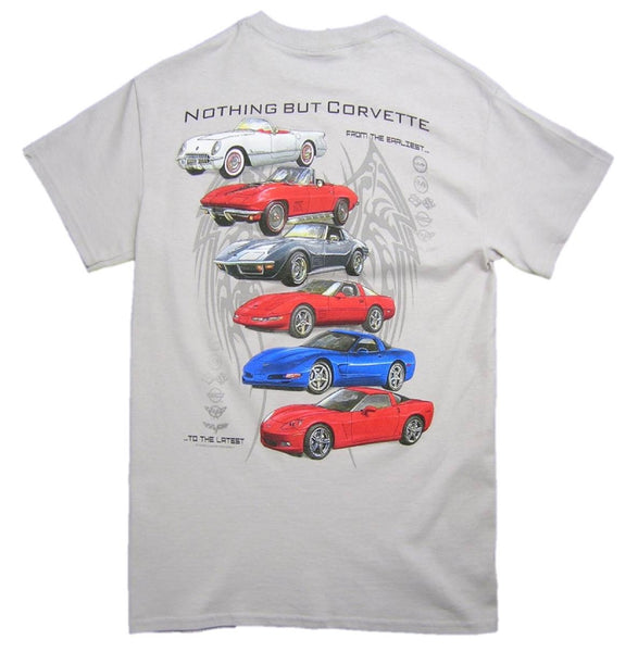 "NOTHING BUT CORVETTE" Ice Grey 100% Cotton Short Sleeve Graphic Print T-Shirt