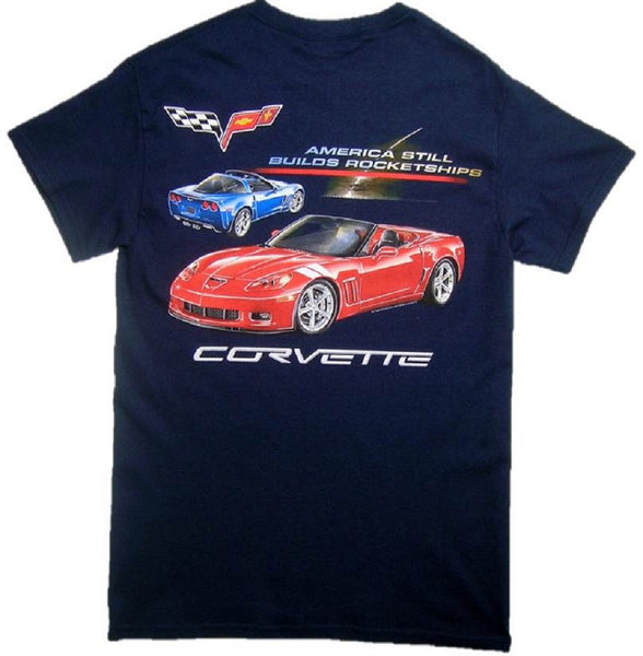 "AMERICA STILL BUILDS ROCKETSHIPS" Corvette Short Sleeve Graphic Print T-Shirt