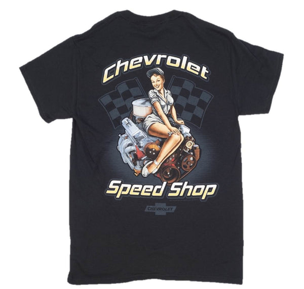 Chevrolet Speed Shop Pin-up Girl 100% Cotton Graphic Print Short Sleeve T-Shirt