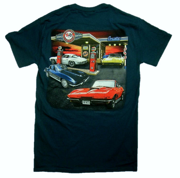 Corvette Sting Ray Gas Service Station Graphic Print Short Sleeve T-Shirt