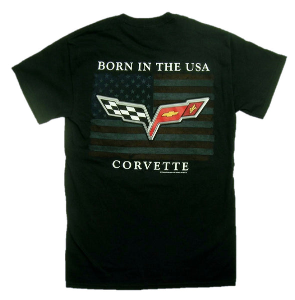Chevy Corvette C6 Logo "BORN IN THE USA" Graphic Print Short Sleeve T-Shirt