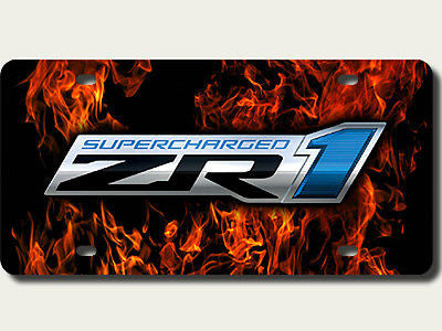 Corvette C6 SUPERCHARGED ZR1 Logo w/ Flames Printed Aluminum License Plate Sign