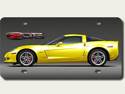 Corvette C6 Z06 Yellow Metal Aluminum Corrosion Resistant License Plate Sign