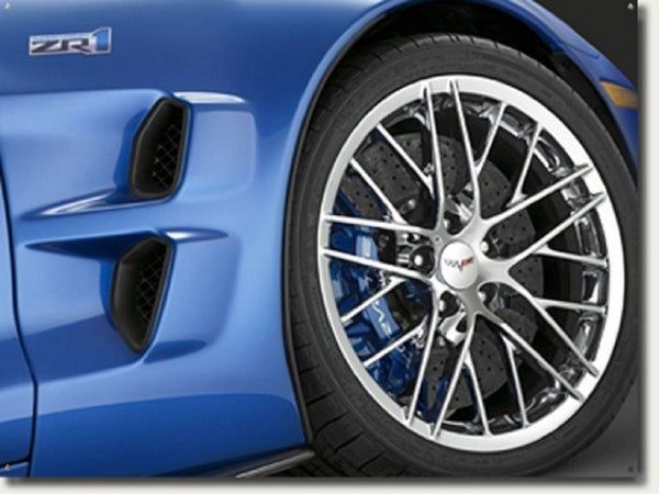 Image of a Blue Corvette C6 ZR1 Wheel Digitally Printed onto an Aluminum Sign